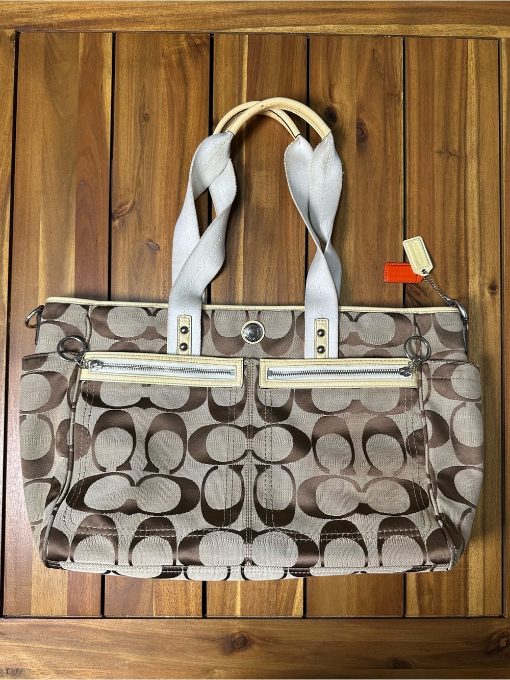 Coach Daisy Diaper Bag in Beige and Brown Signature Canvas With Detachable Strap